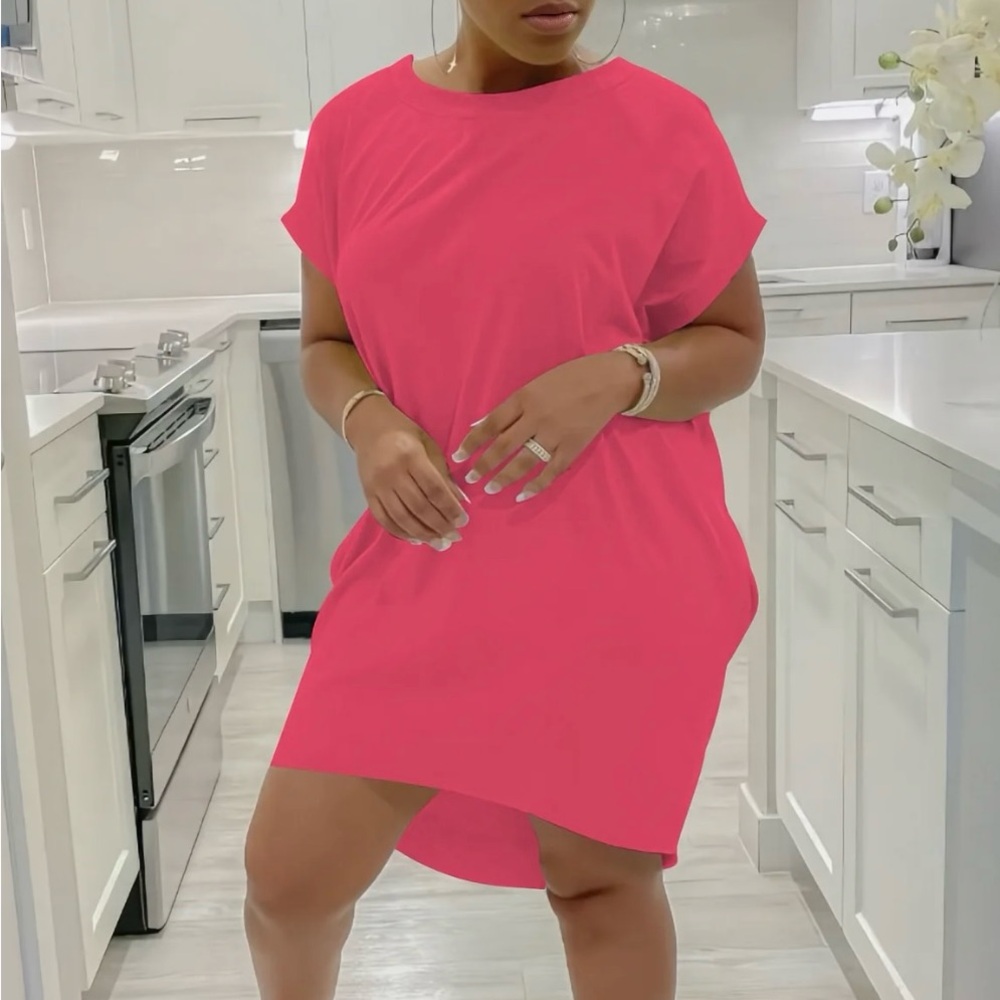 NWOT Pink Hi-Lo Tee Shirt Casual Pink Dress w/ pockets